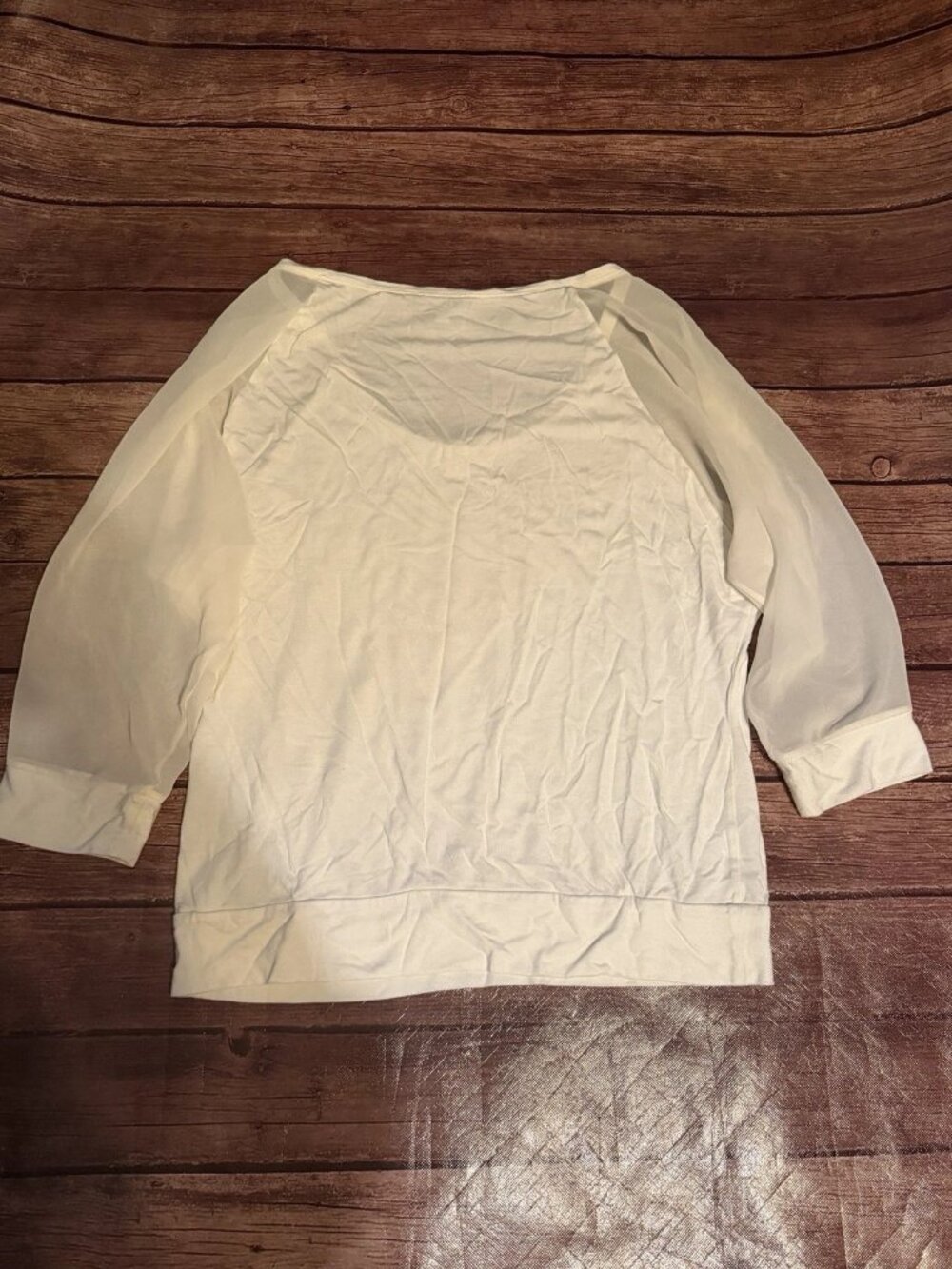 Women’s Express White Scoop Neck Blouse Sheer Sleeves Large